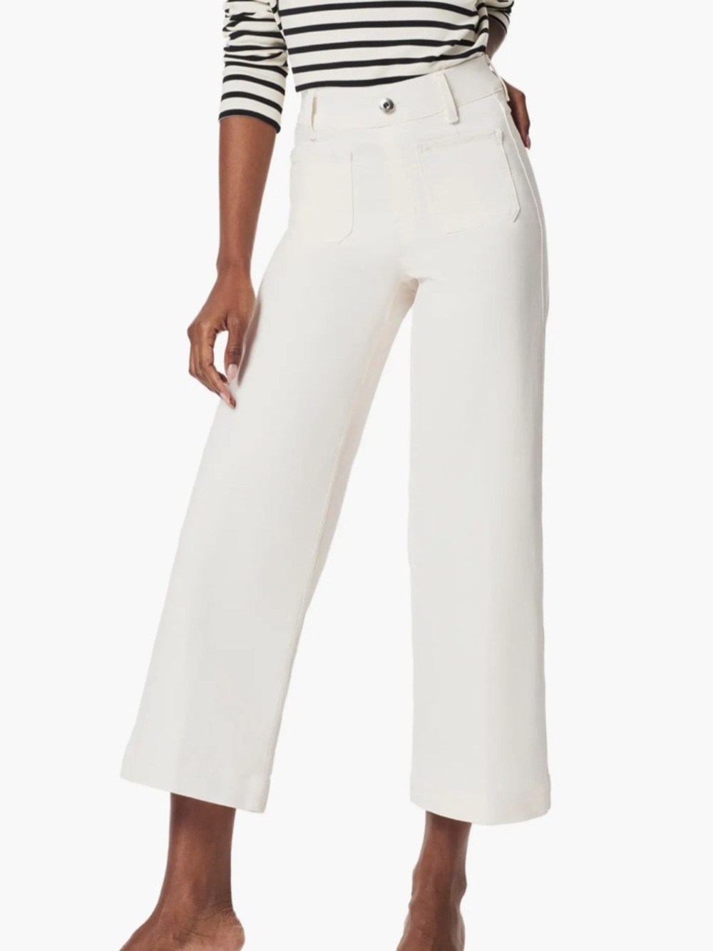 SPANX Pull-On High Waist Crop Wide Leg Jeans White Patch Pockets XL